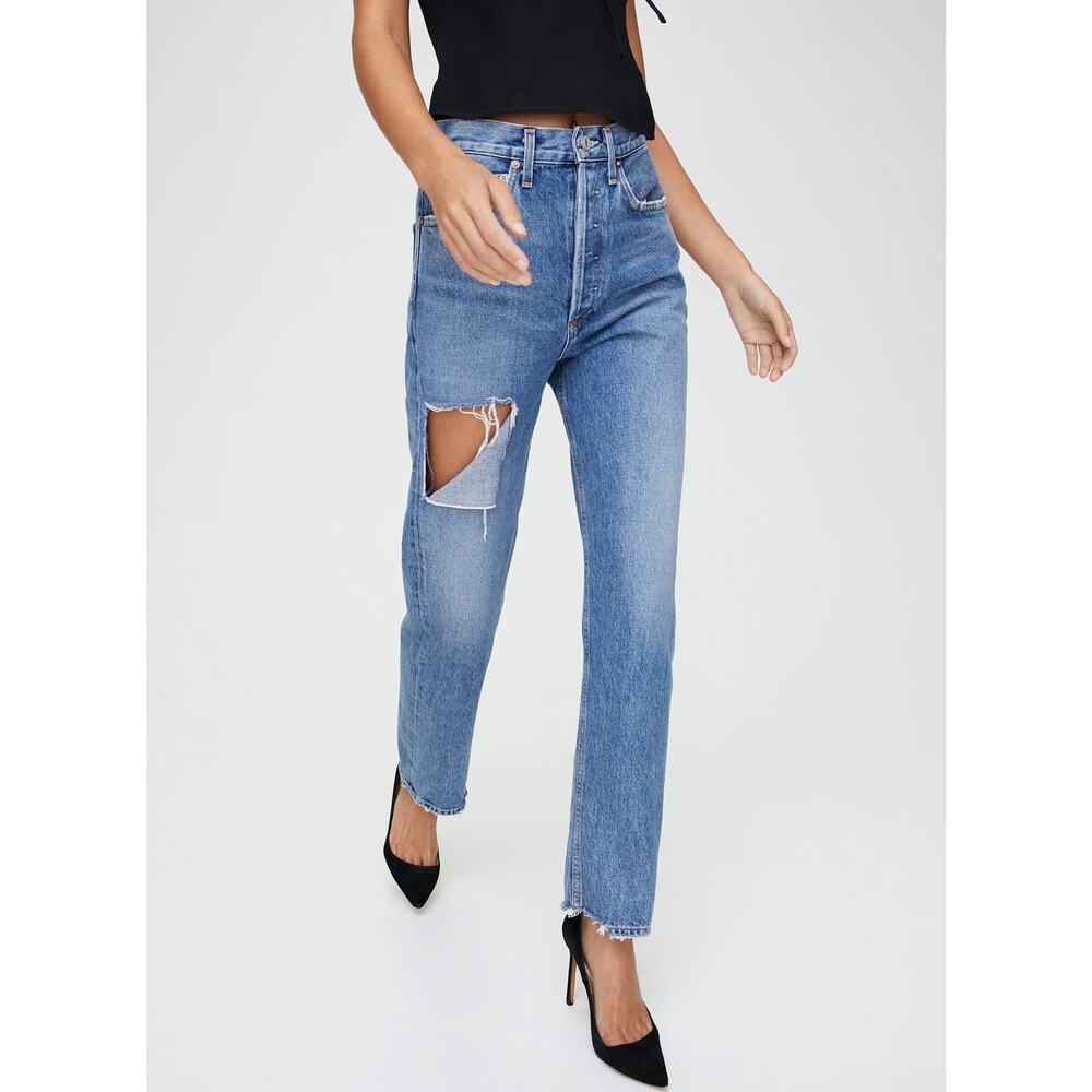 Agolde 90’s Loose Straight Fit Distressed Denim Blue Jeans Portal Size 25 - Picture 10 of 12